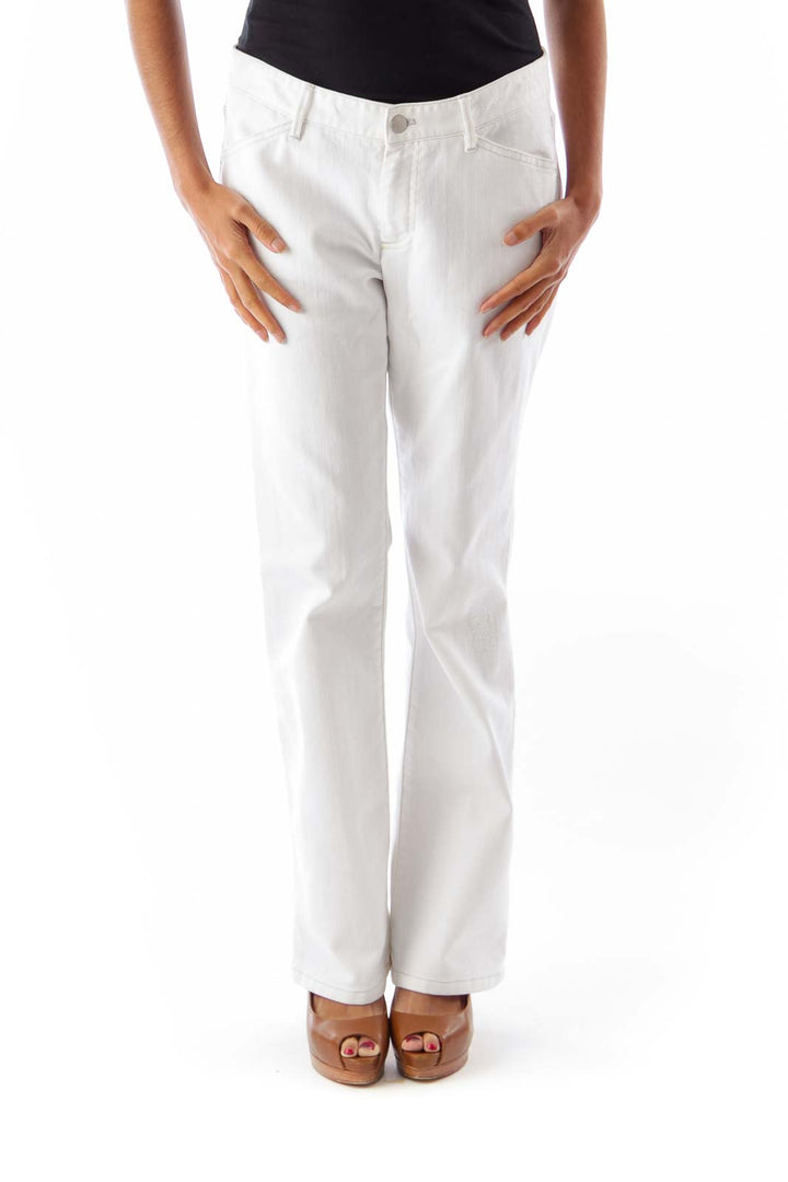 White Destroyed Details Pants