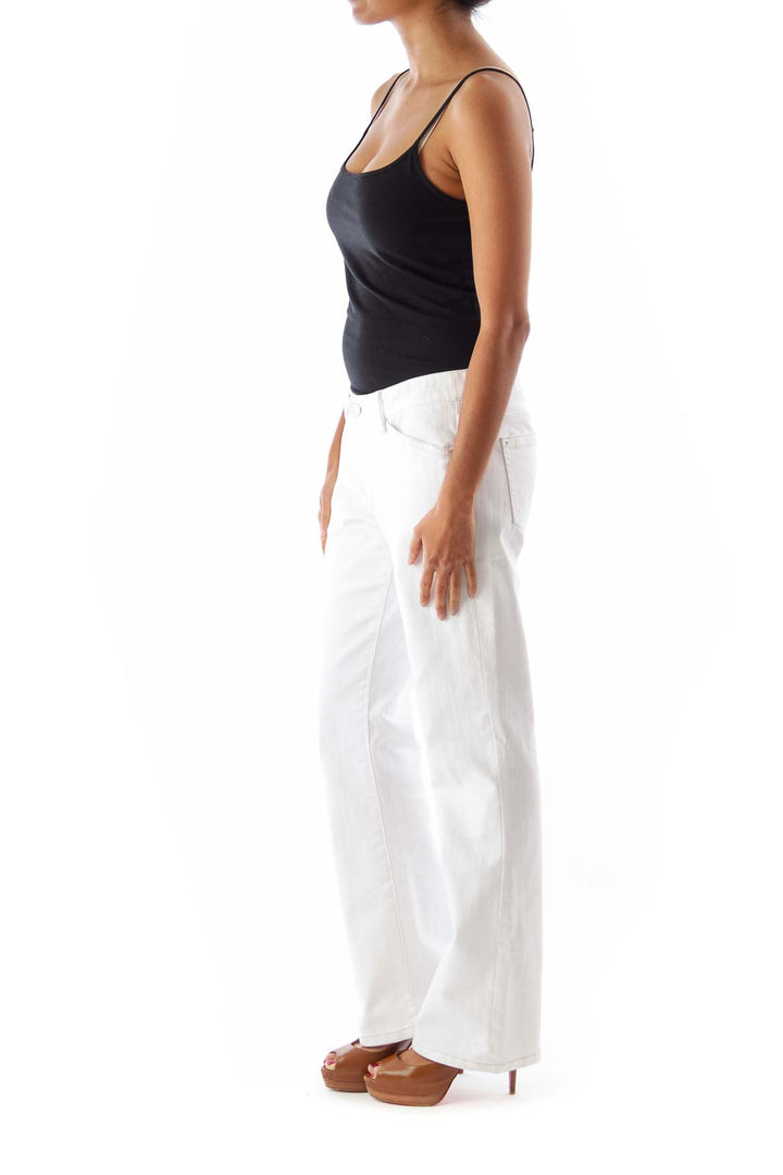 White Destroyed Details Pants