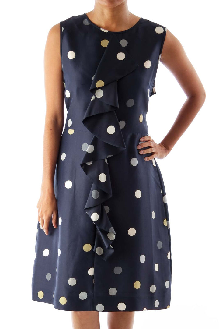 Navy Polka Dot Ruffle Dress