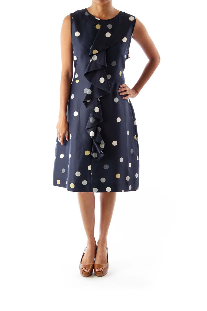 Navy Polka Dot Ruffle Dress