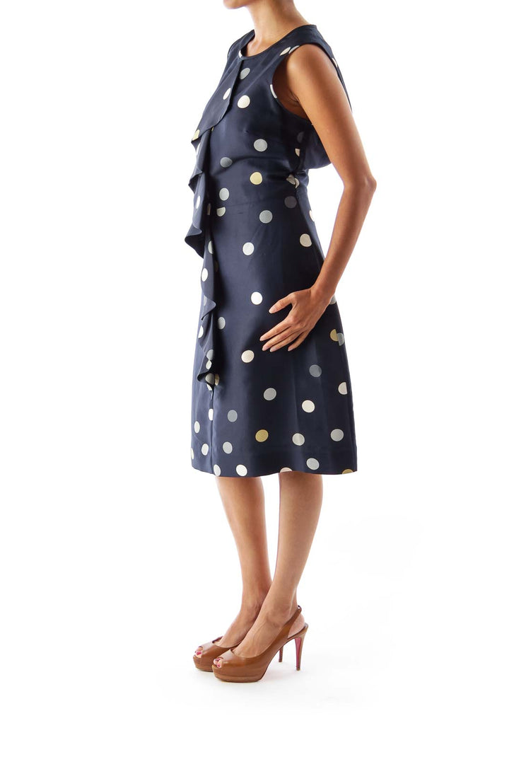 Navy Polka Dot Ruffle Dress