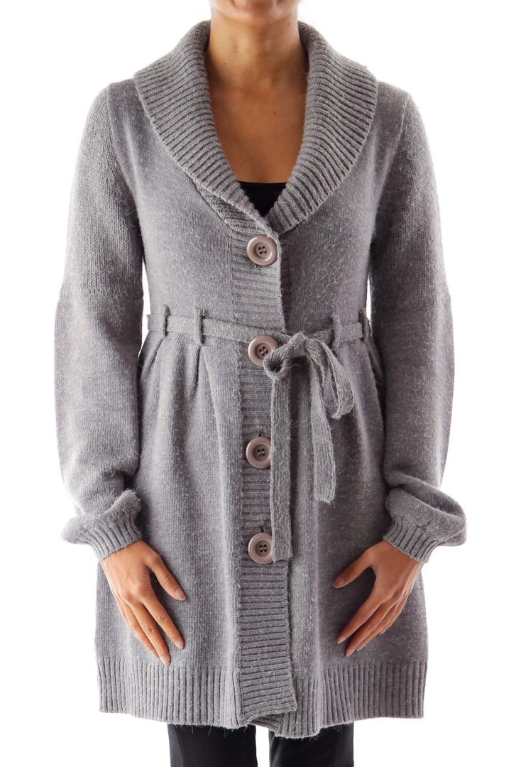 Gray Long Button Sweater