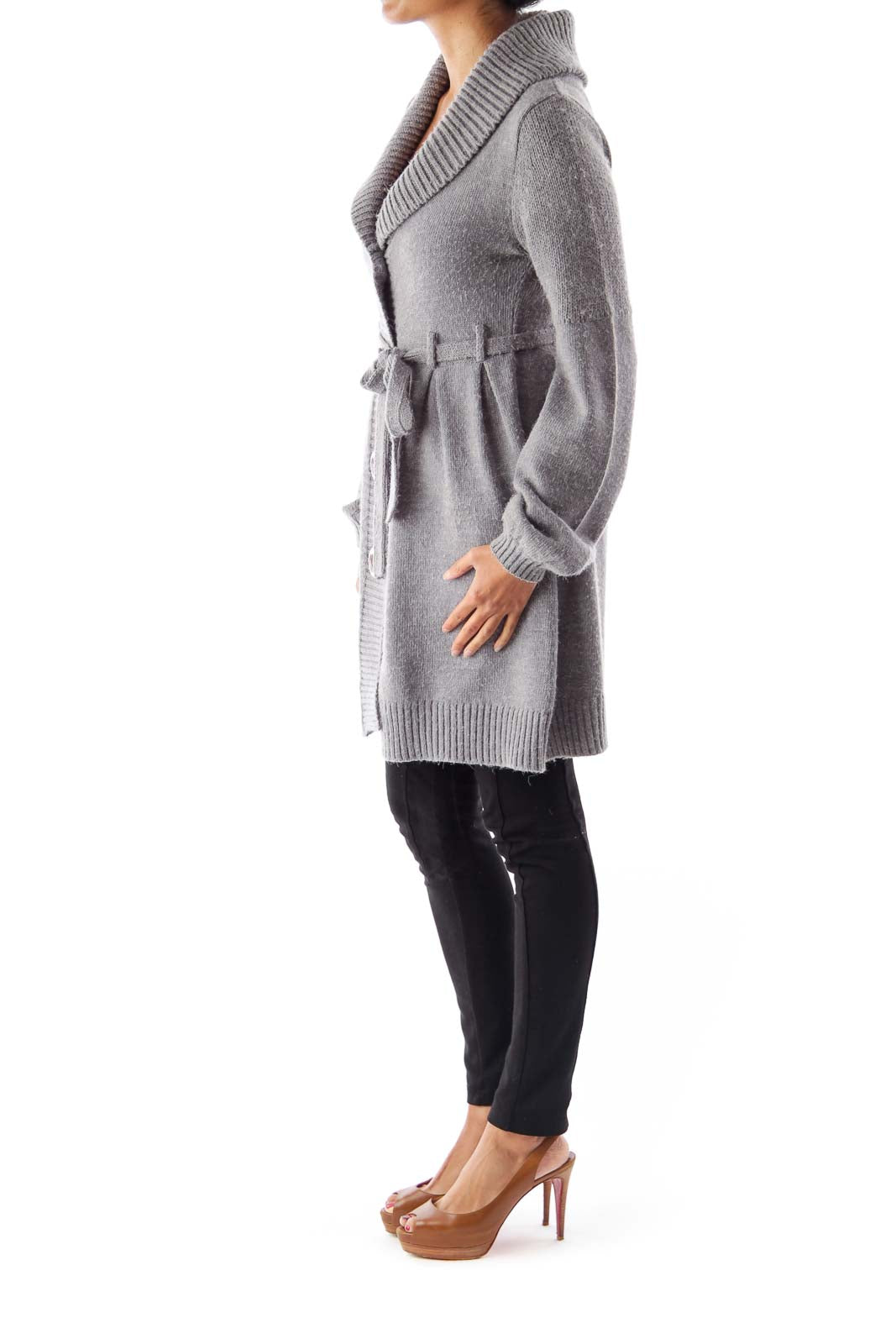 Gray Long Button Sweater