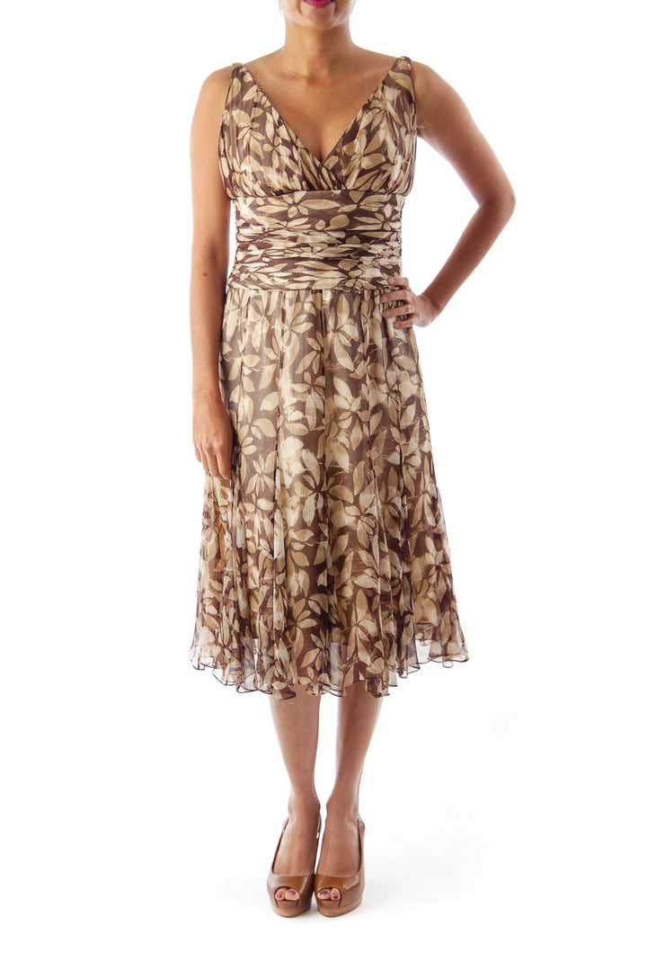 Brown & Beige Print Midi Dress