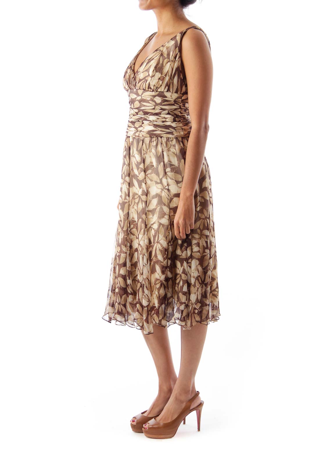 Brown & Beige Print Midi Dress