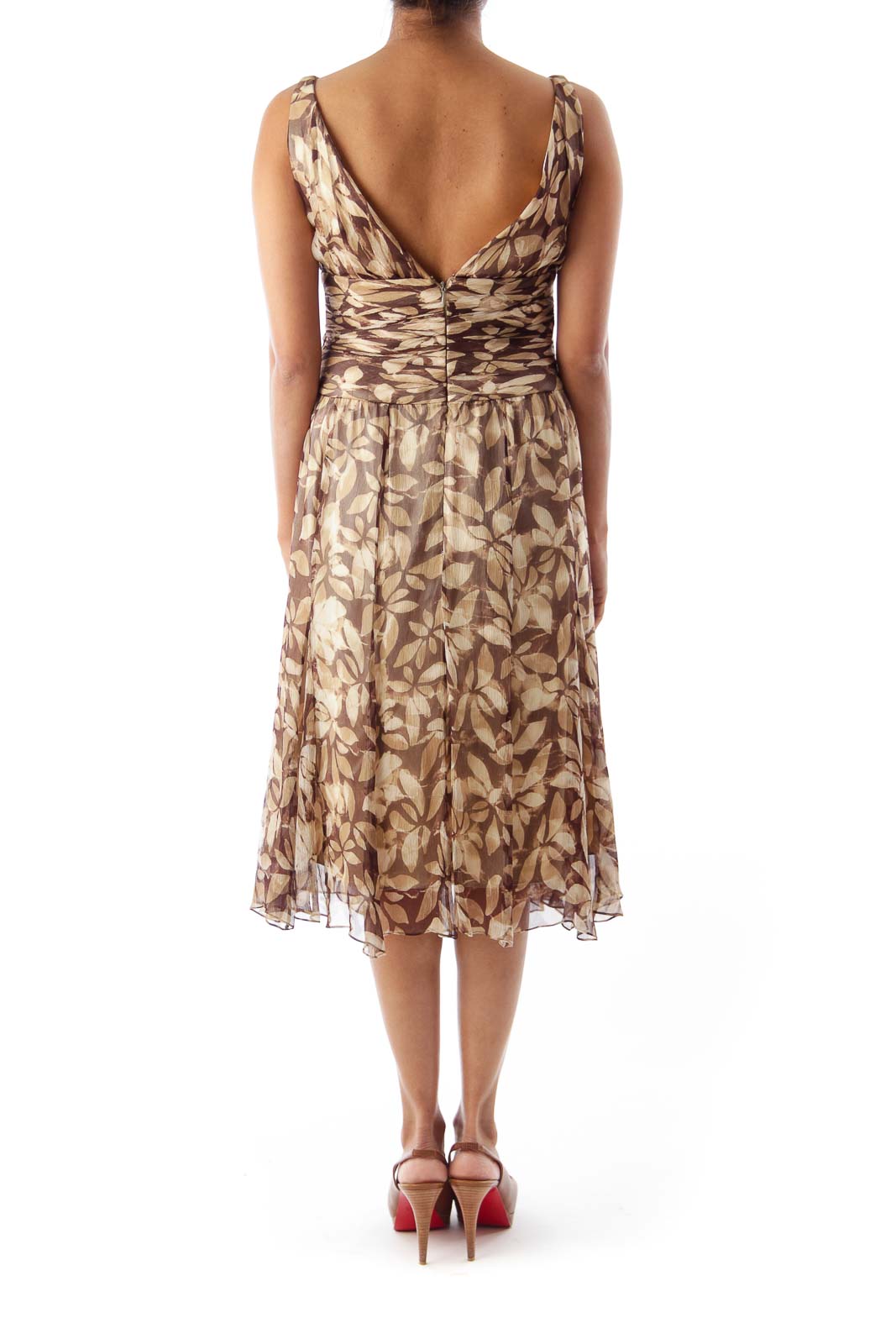 Brown & Beige Print Midi Dress