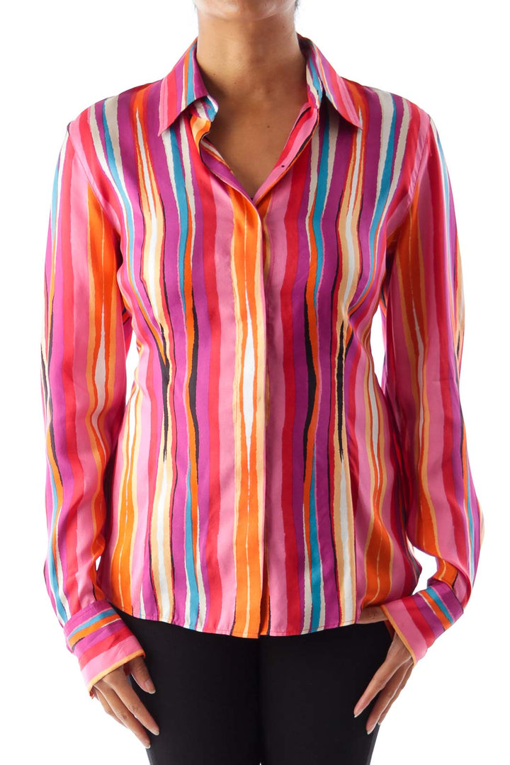 Color Stripe Print Blouse