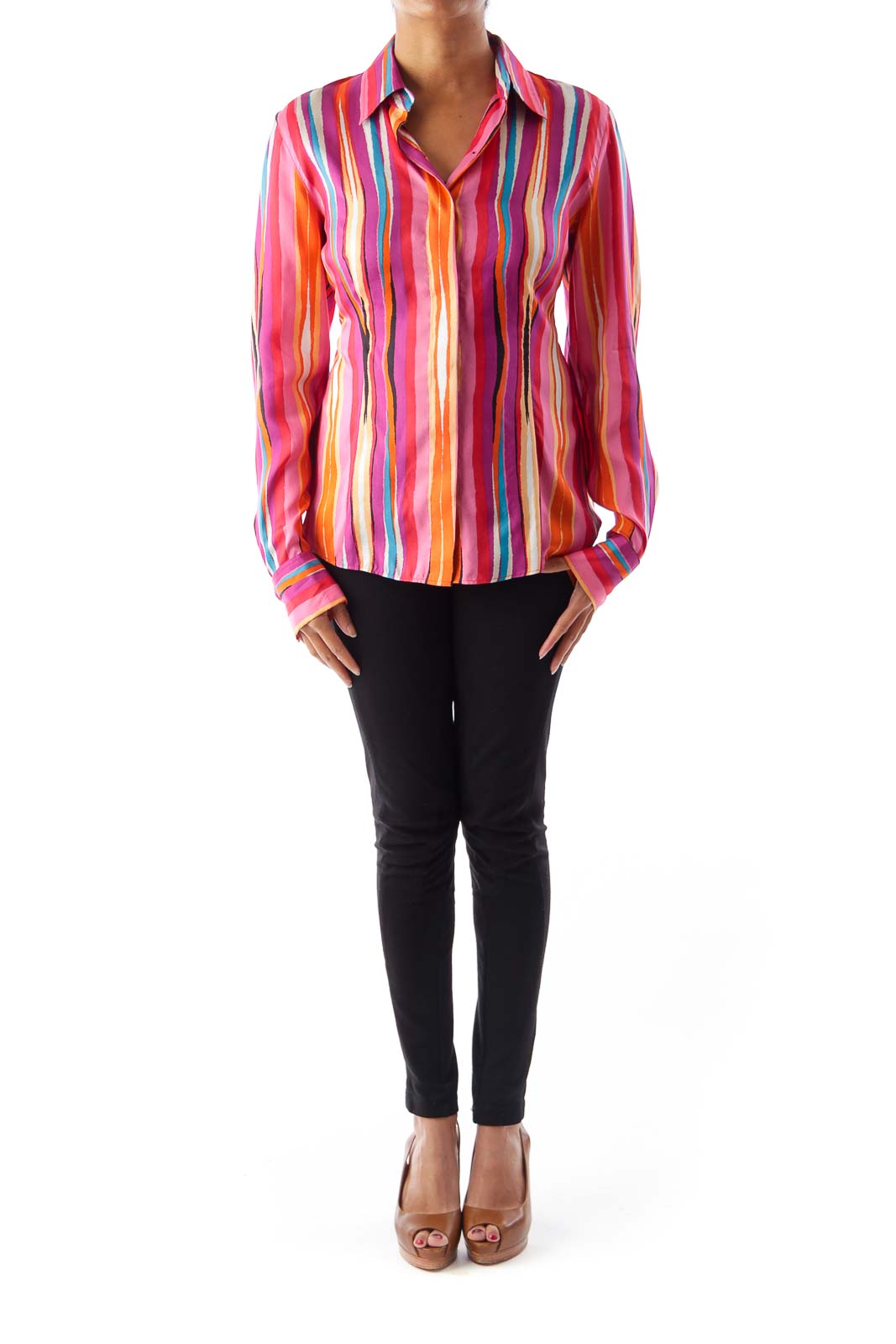 Color Stripe Print Blouse