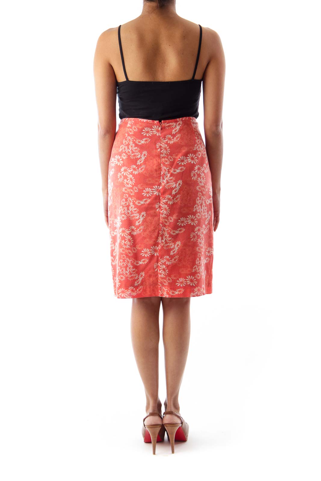 Orange Flower Print Skirt