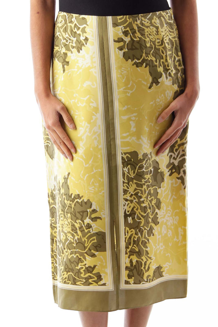 Green & Yellow Print Midi Skirt