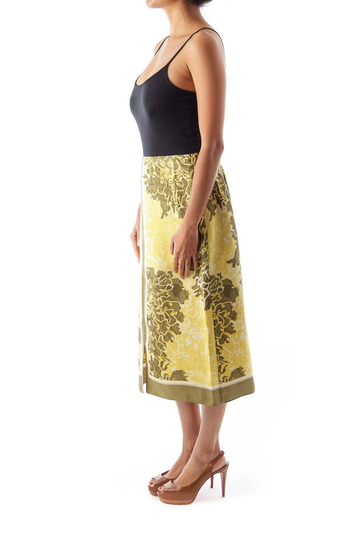 Green & Yellow Print Midi Skirt