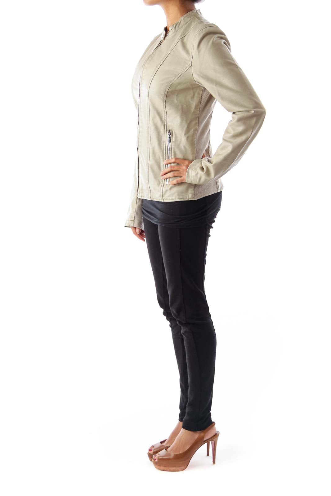 Beige Zipper Jacket