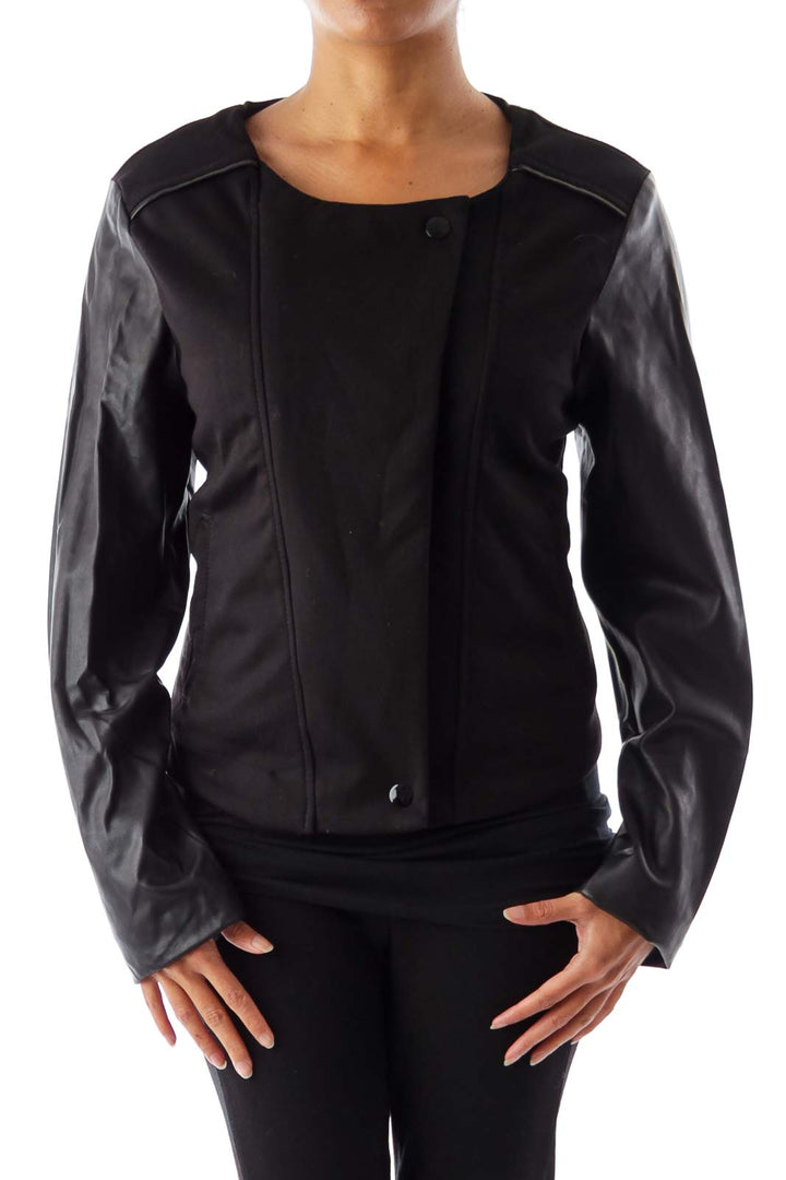 Black Leather Sleeve Jacket