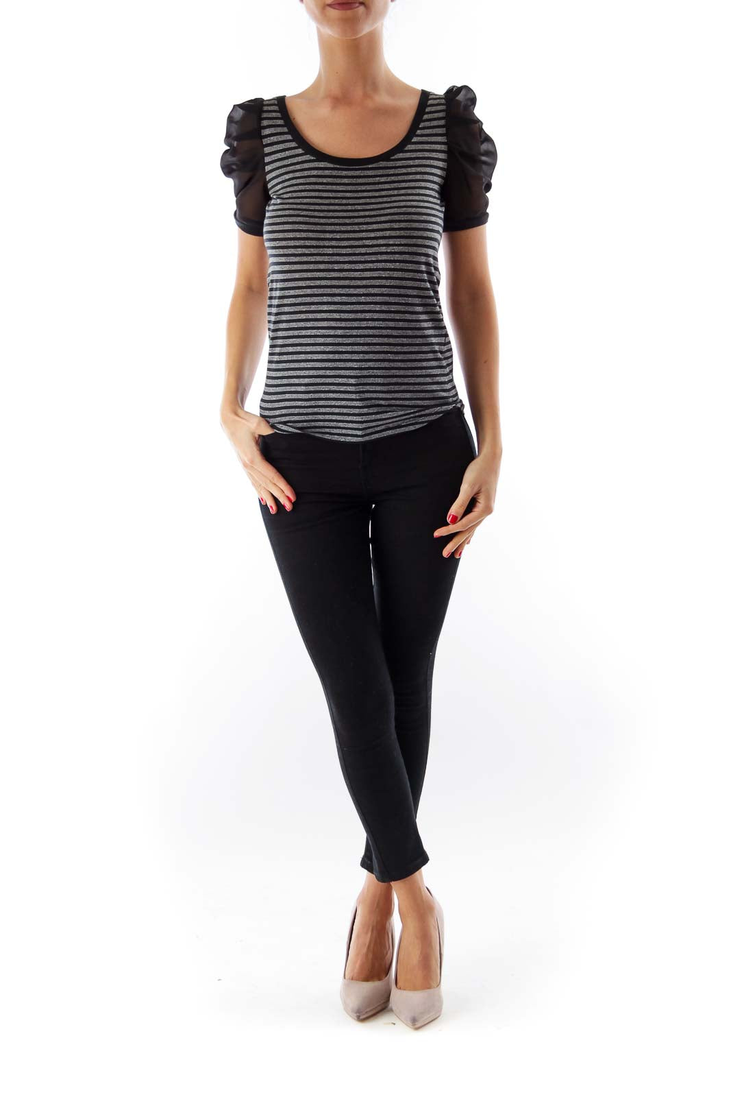 Black & Metallic Stripe Top