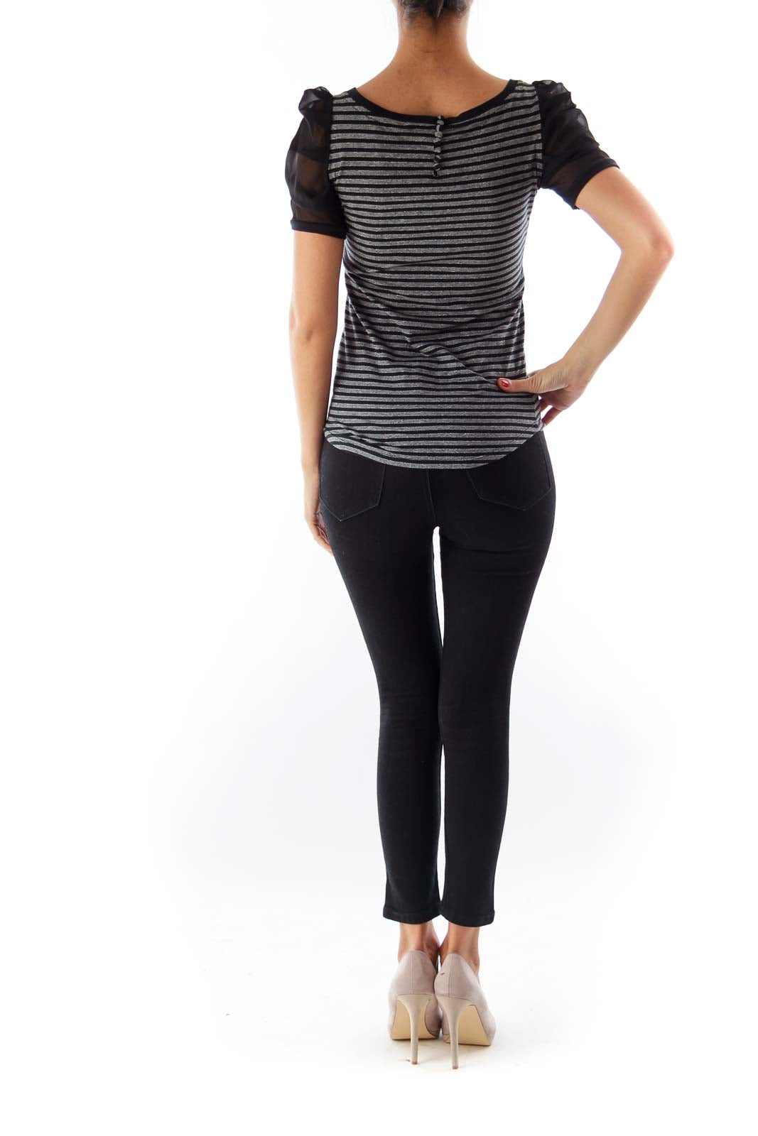 Black & Metallic Stripe Top