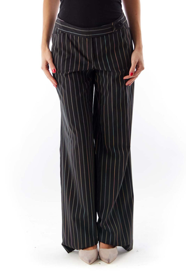 Black Pinstripe Wide Pants