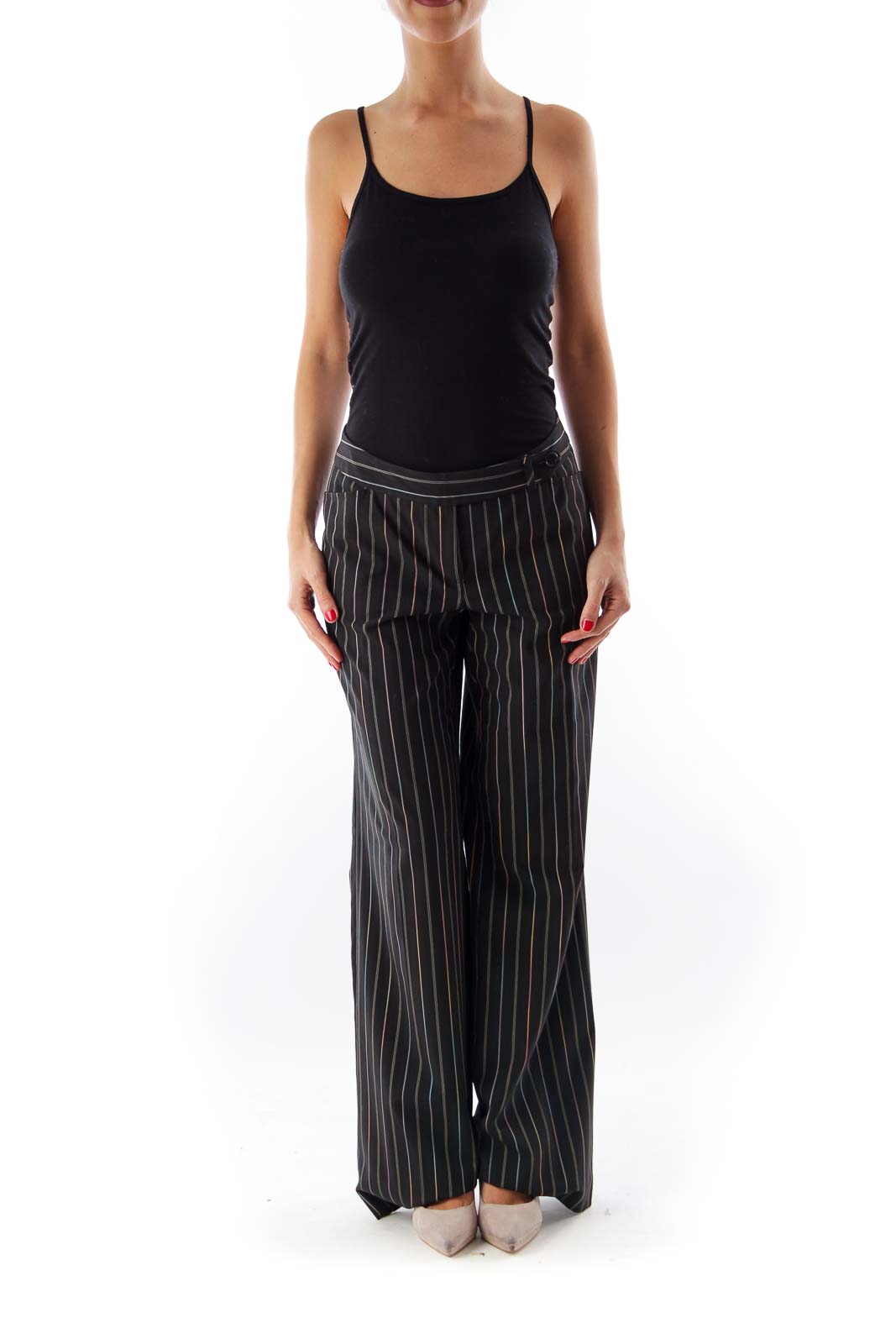 Black Pinstripe Wide Pants