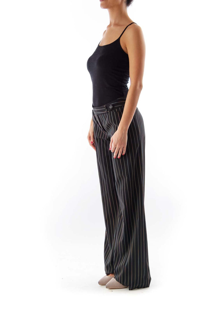 Black Pinstripe Wide Pants