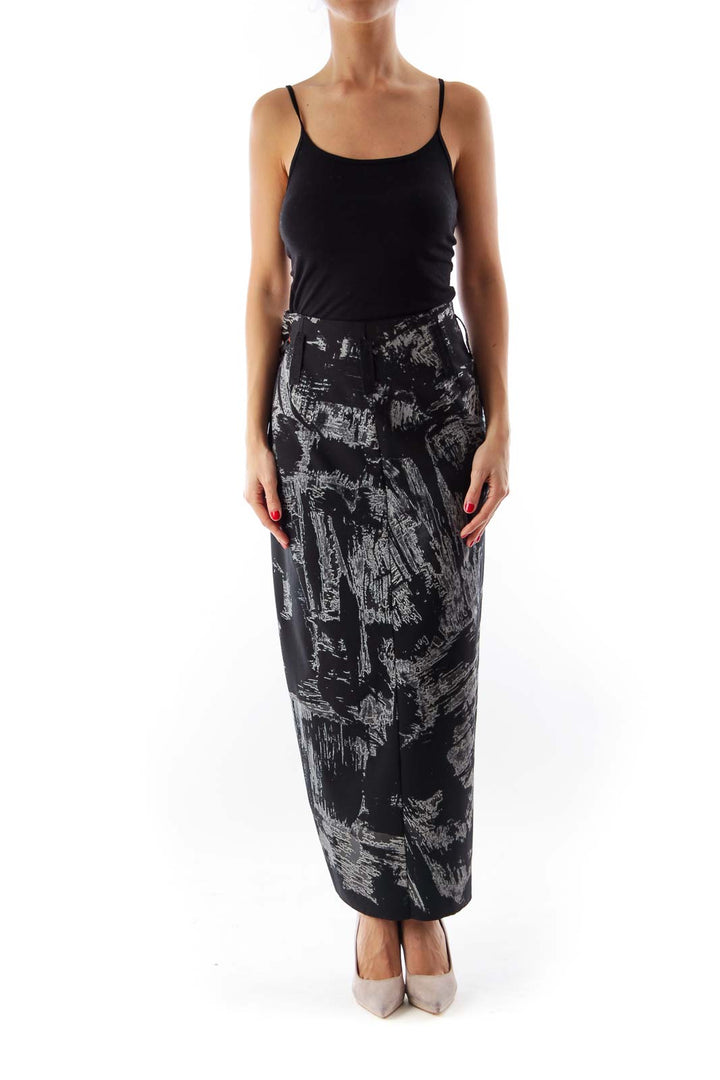 Black & Gray Print Midi Skirt