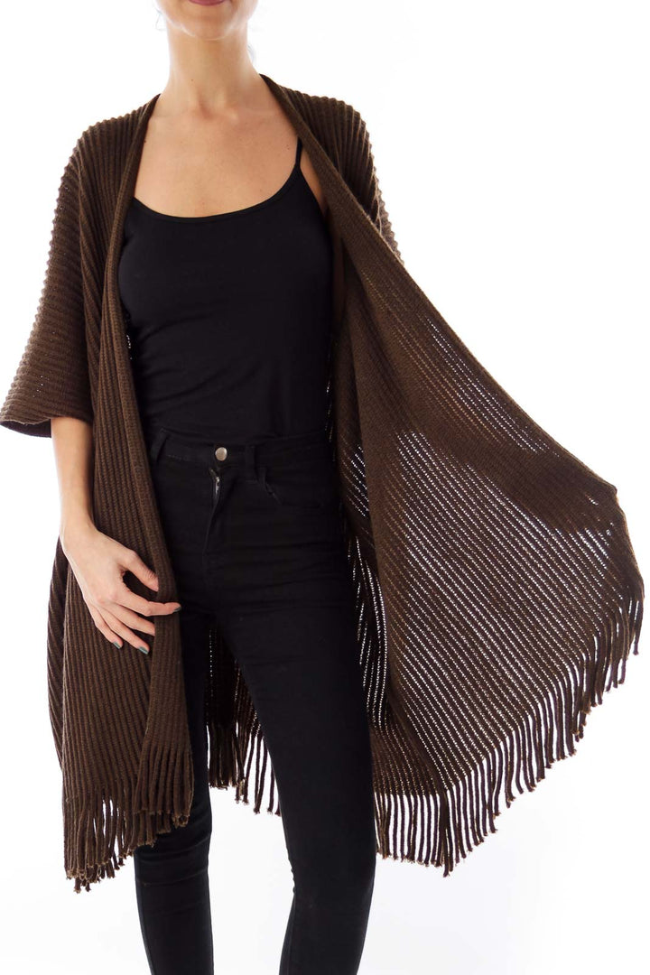 Brown Fringe Short Sleeve Cardigan