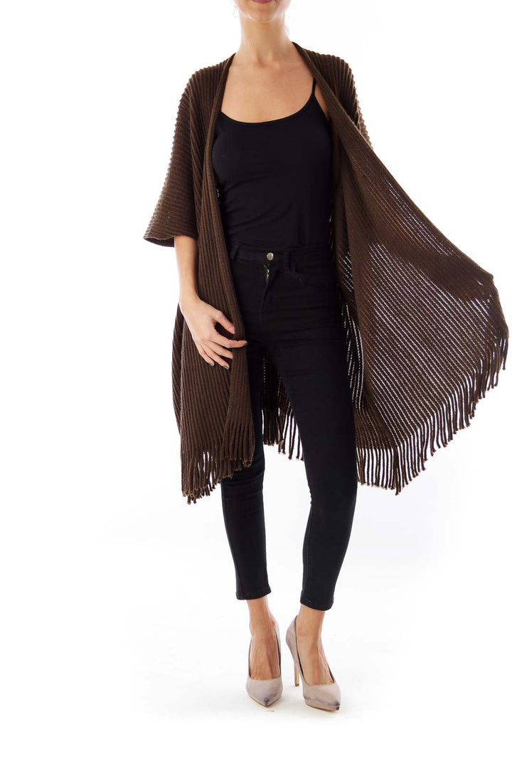 Brown Fringe Short Sleeve Cardigan