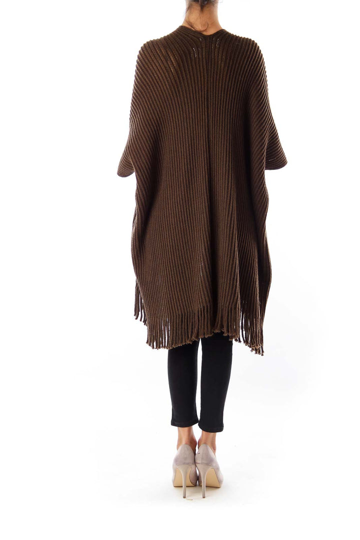 Brown Fringe Short Sleeve Cardigan