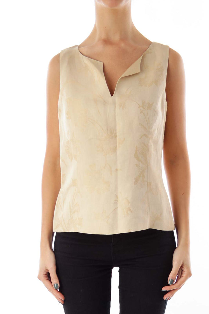 Beige Floral Sleeveless Shirt