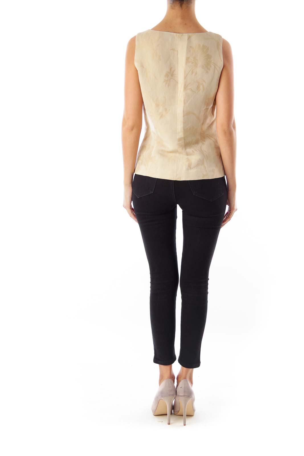 Beige Floral Sleeveless Shirt