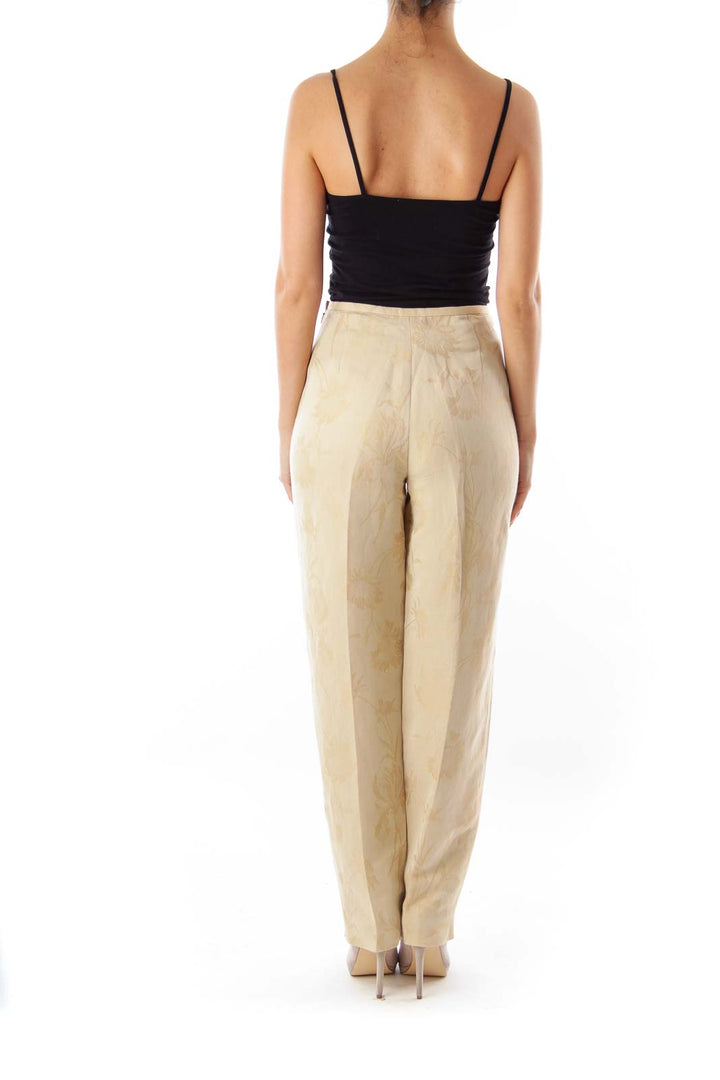 Beige Floral High Waist Pants