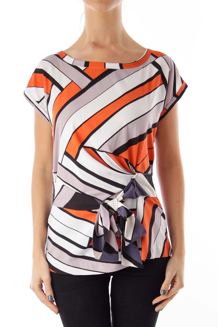 Color Geometric Bow Shirt