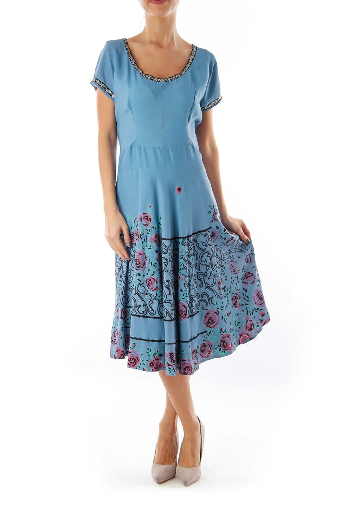 Blue Flower Print Dress