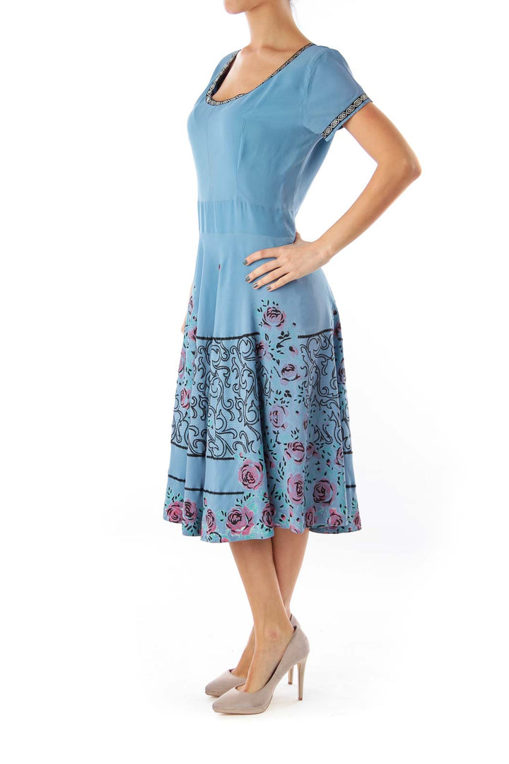 Blue Flower Print Dress