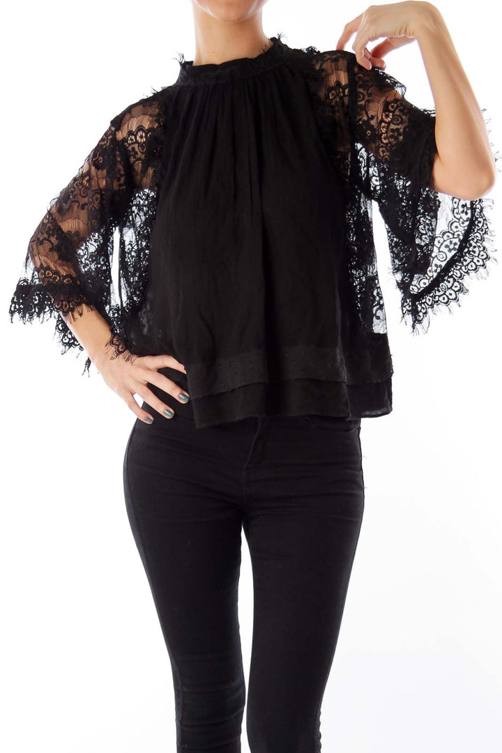 Black lace Crop Shirt