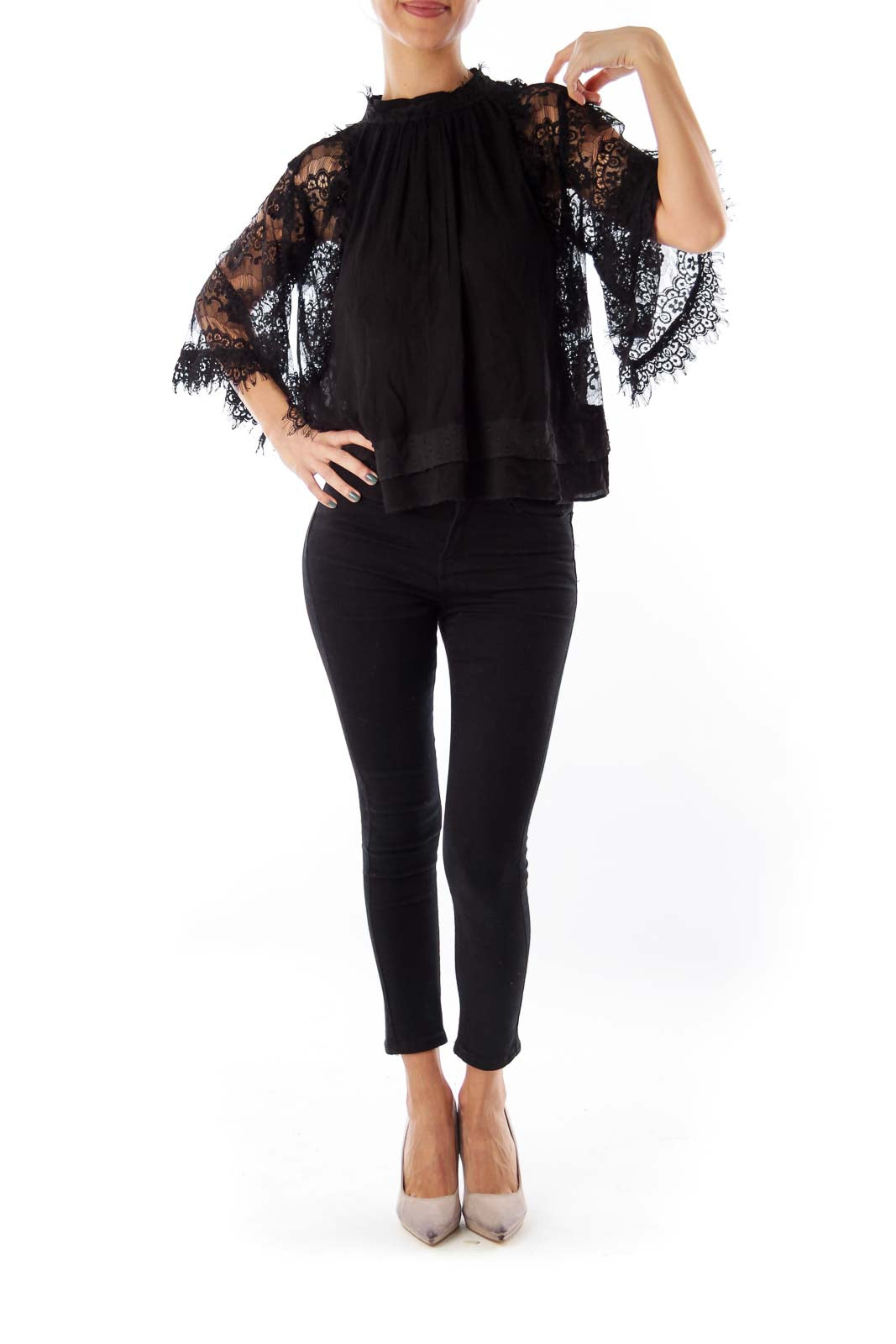 Black lace Crop Shirt