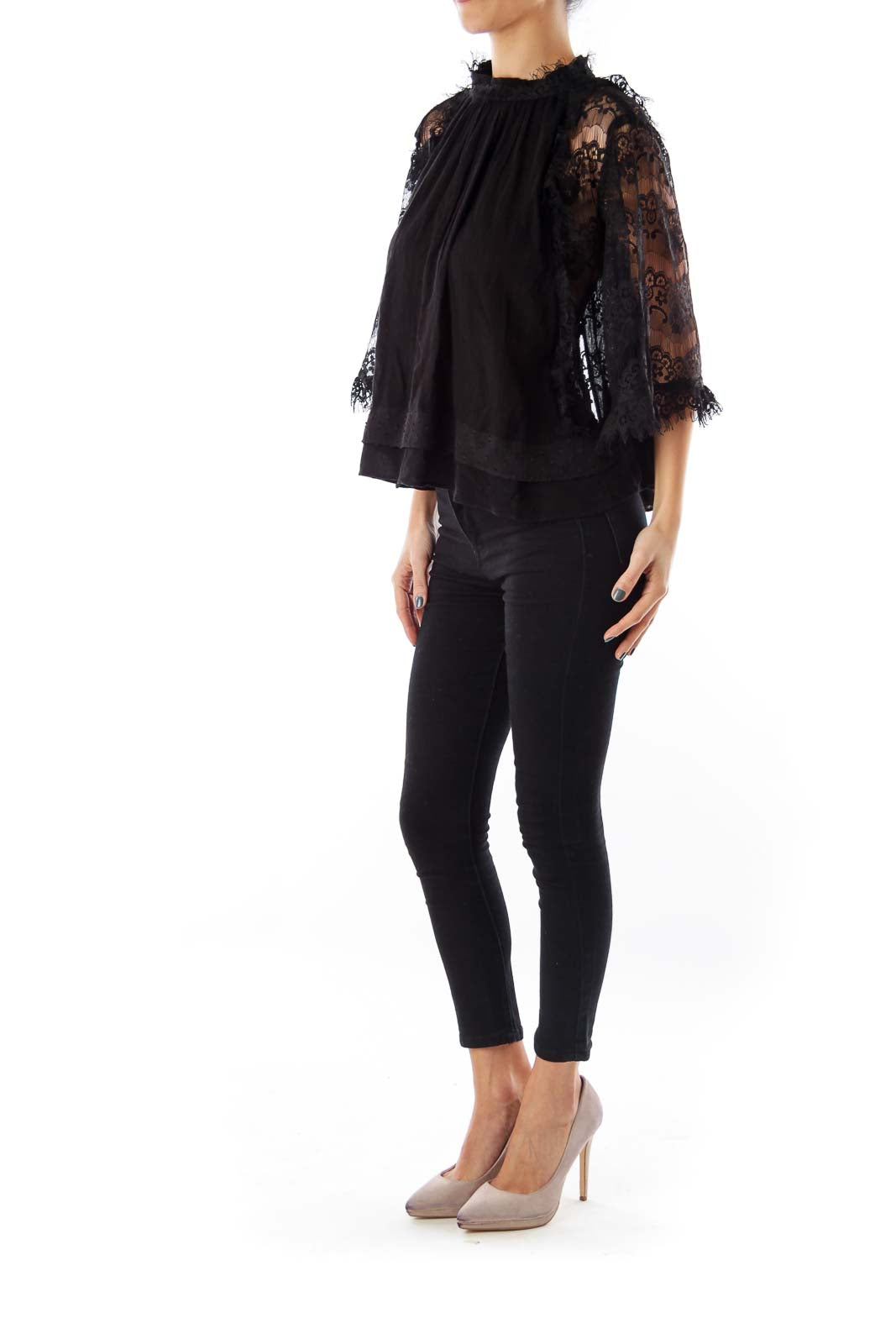 Black lace Crop Shirt