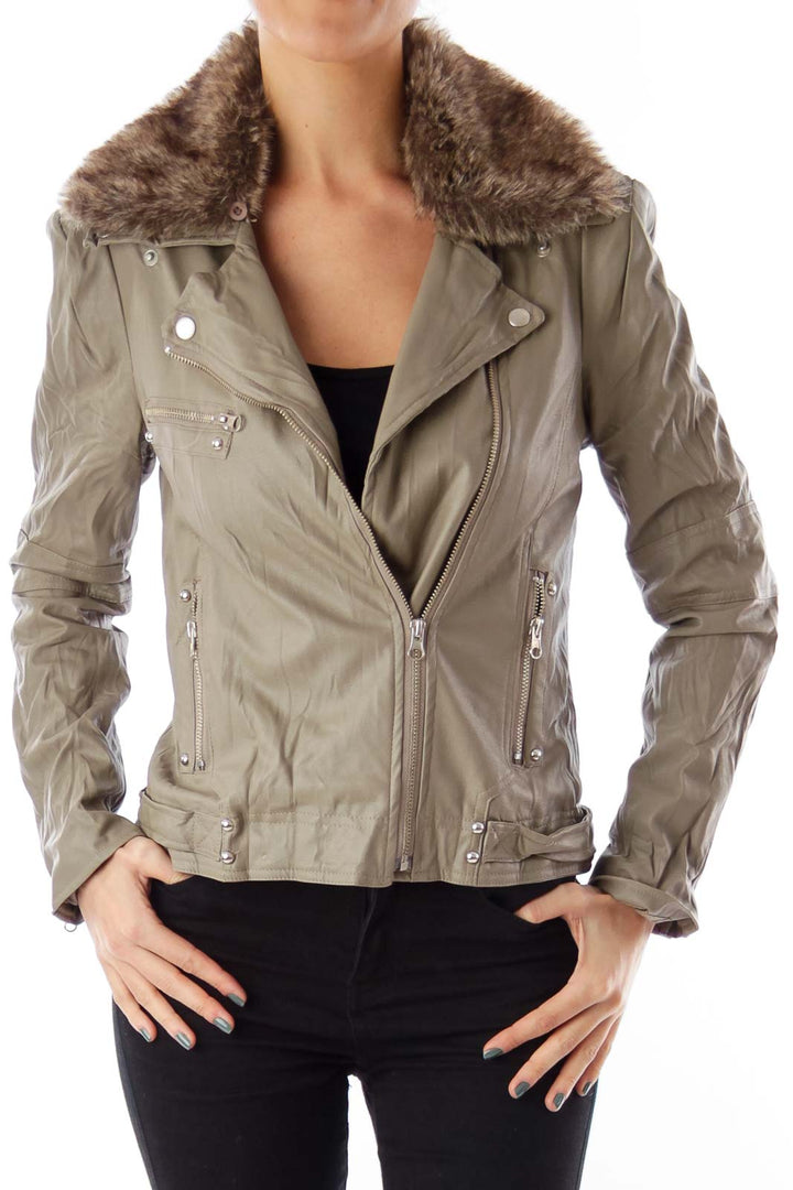 Taupe Faux Leather Jacket