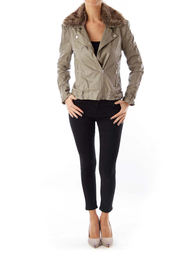 Taupe Faux Leather Jacket