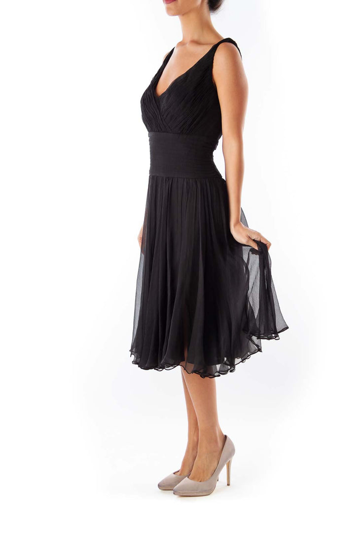 Black Pleated A Line Skirt