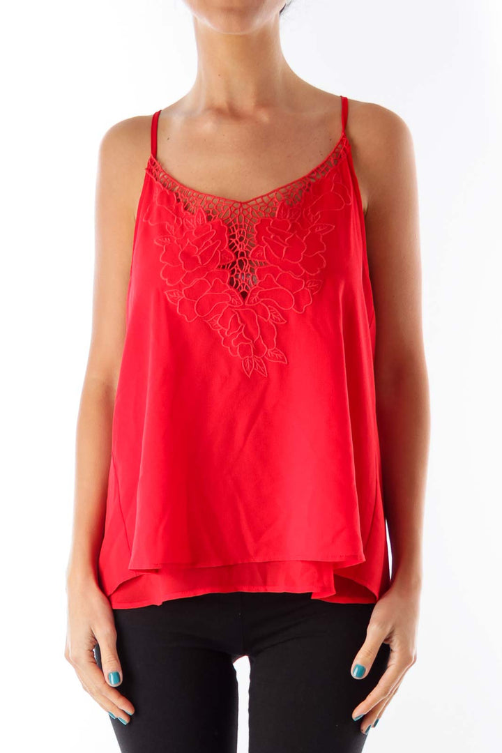 Red Flower Embroider Top