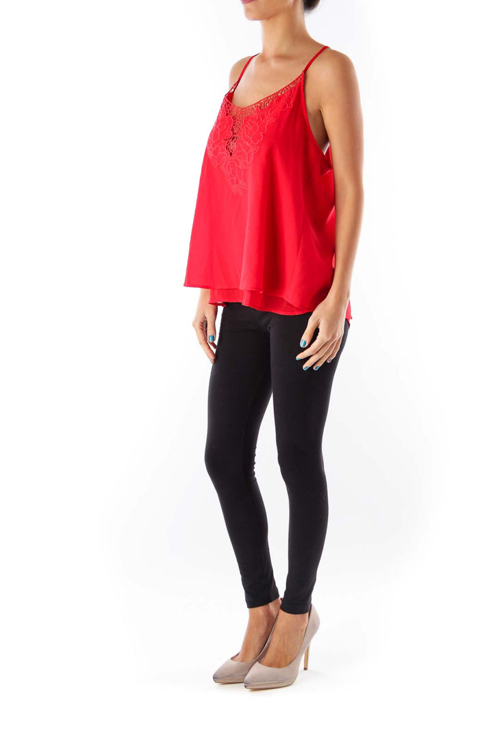 Red Flower Embroider Top