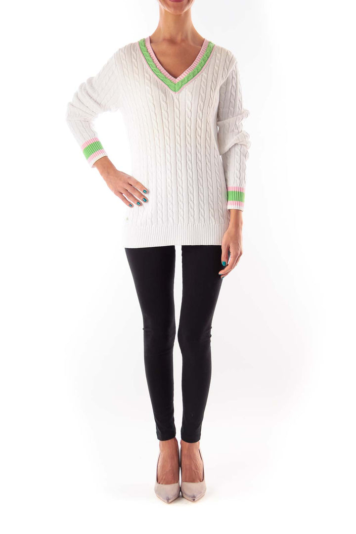 White & Color Neck Knit Sweater