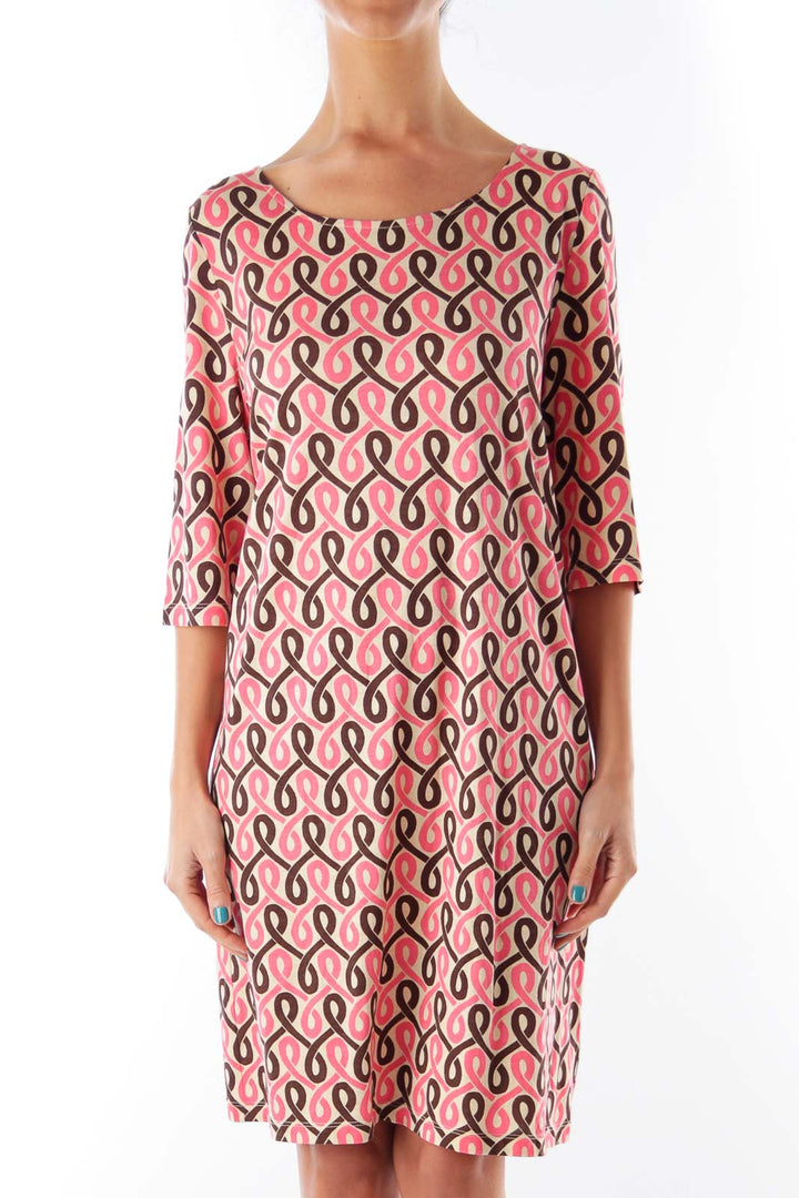 Pink & Brown Print Shift Dress