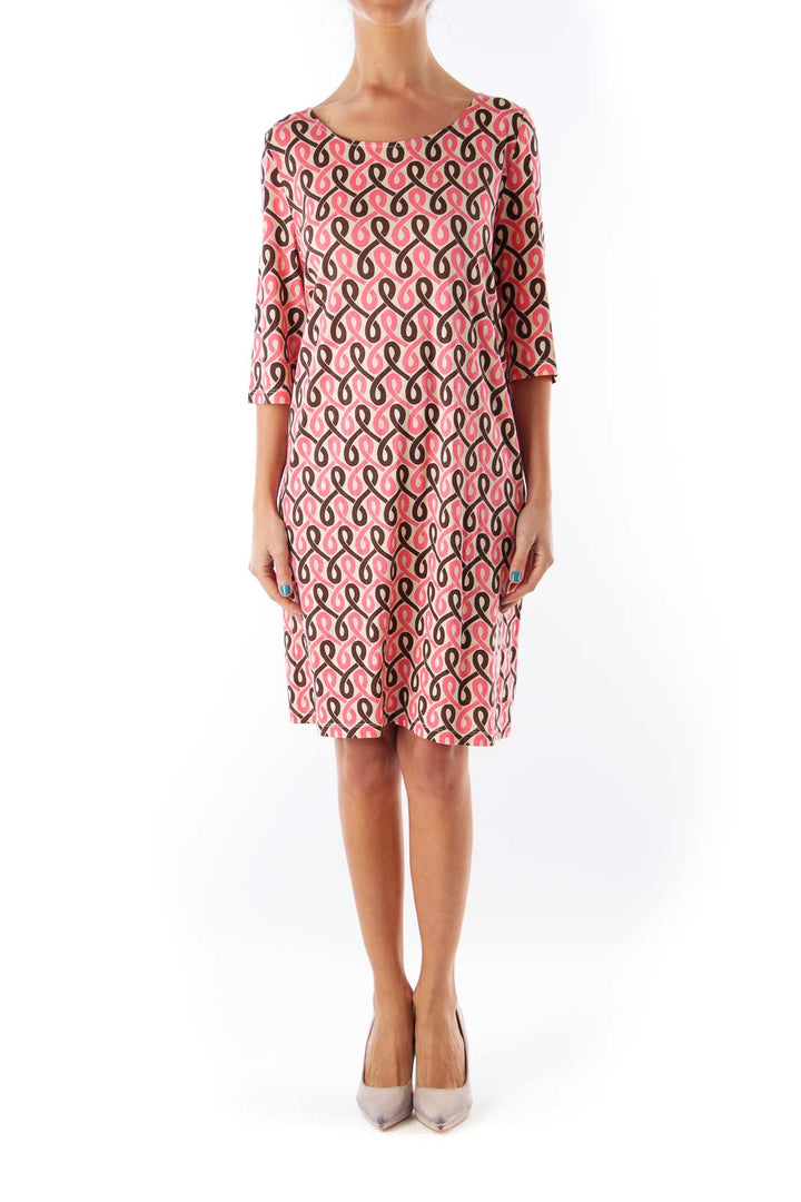 Pink & Brown Print Shift Dress