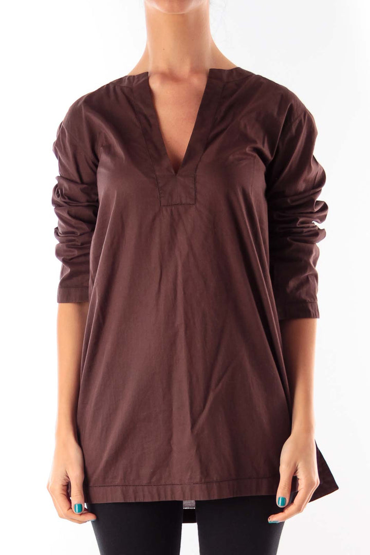 Brown V Neck Shirt