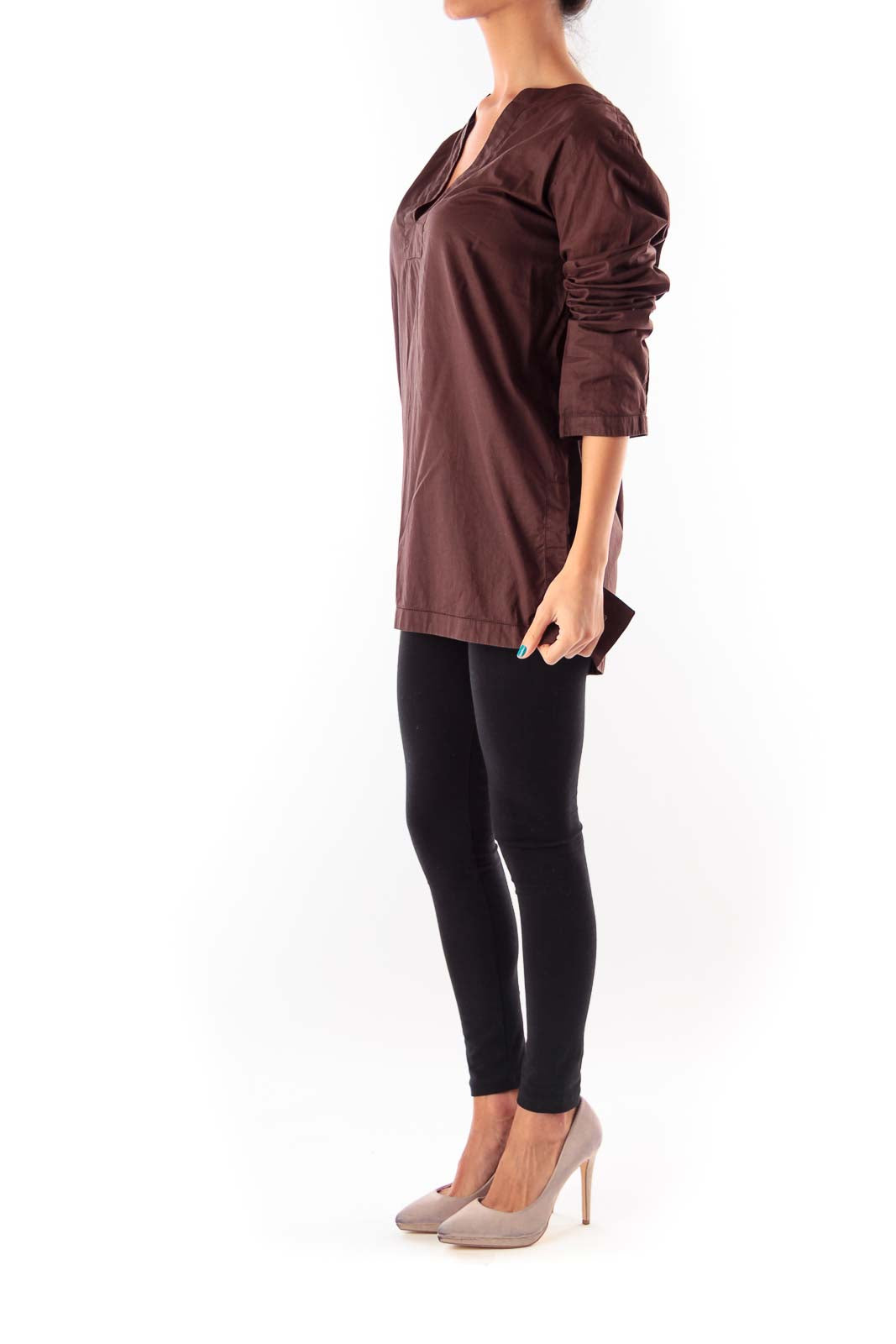 Brown V Neck Shirt