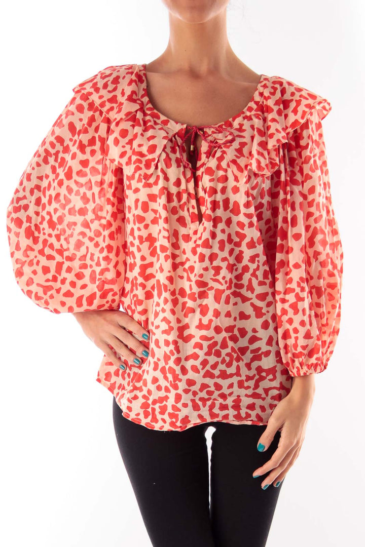 Red & Beige Print Blouse