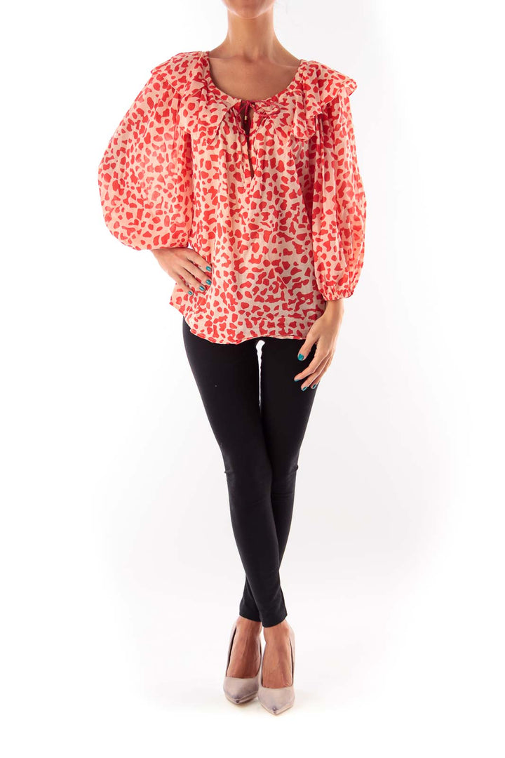 Red & Beige Print Blouse