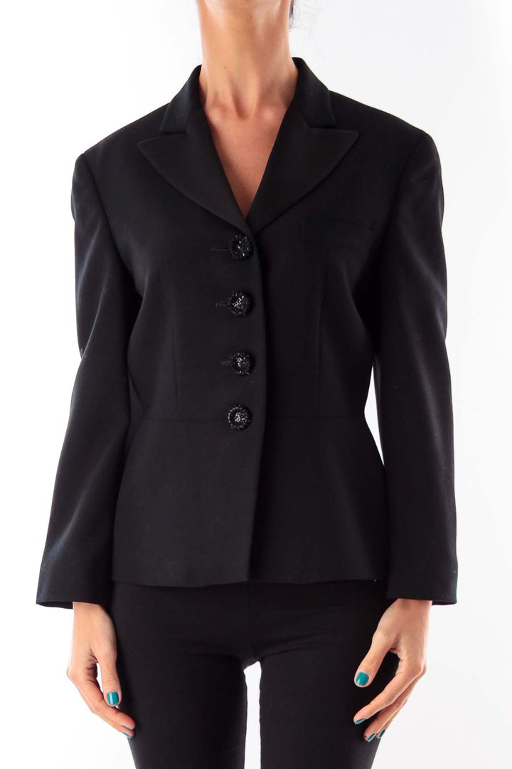 Black Embroider Button Blazer