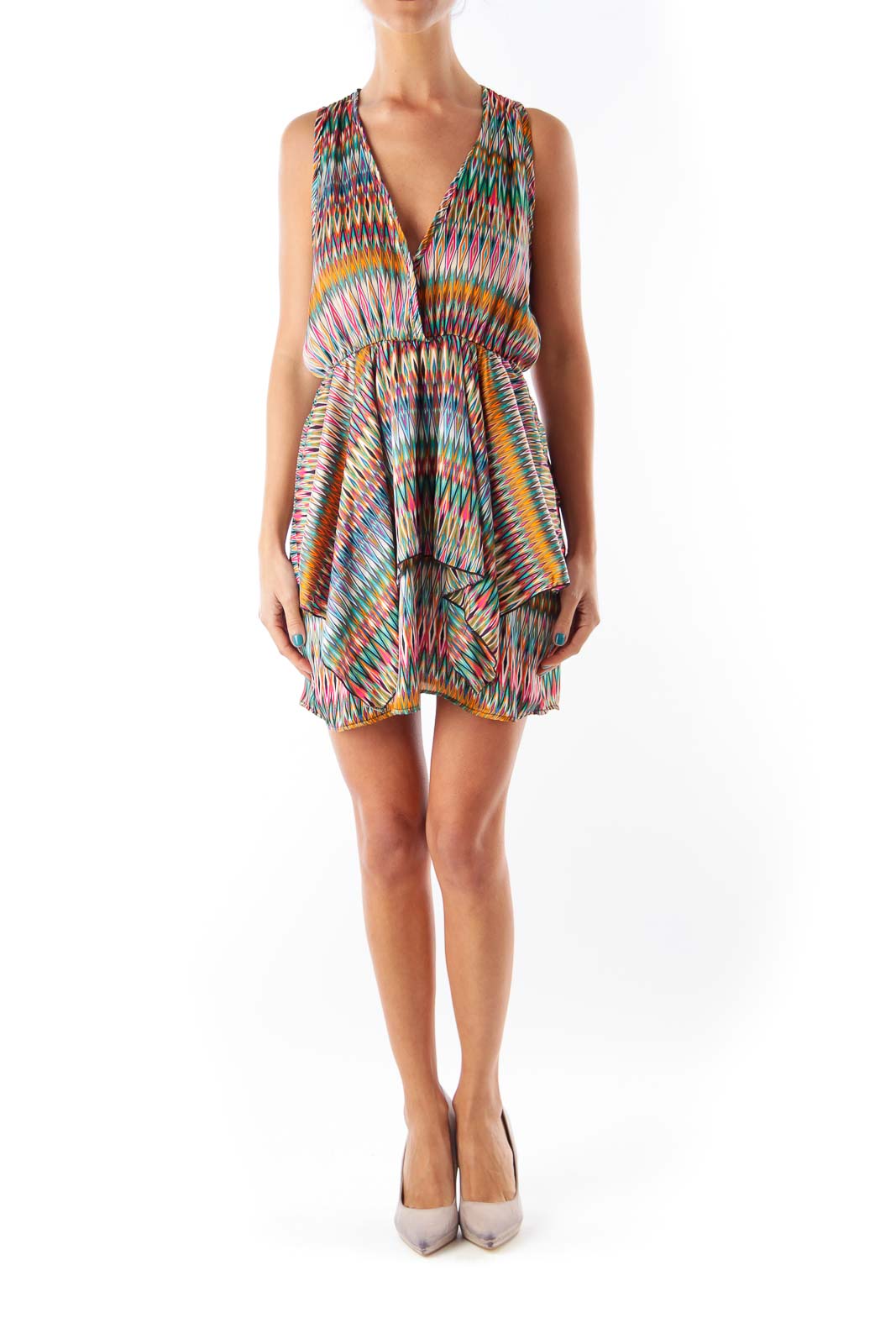 Color Print V Neck Dress