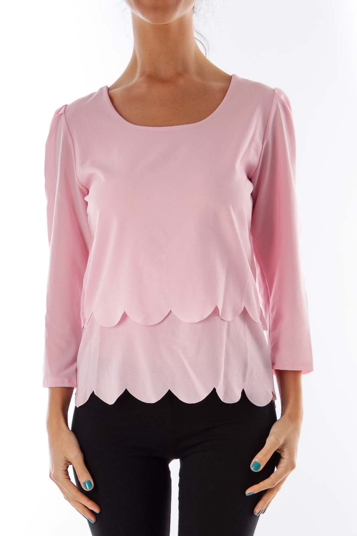 Pink Scallop Open Back Blouse